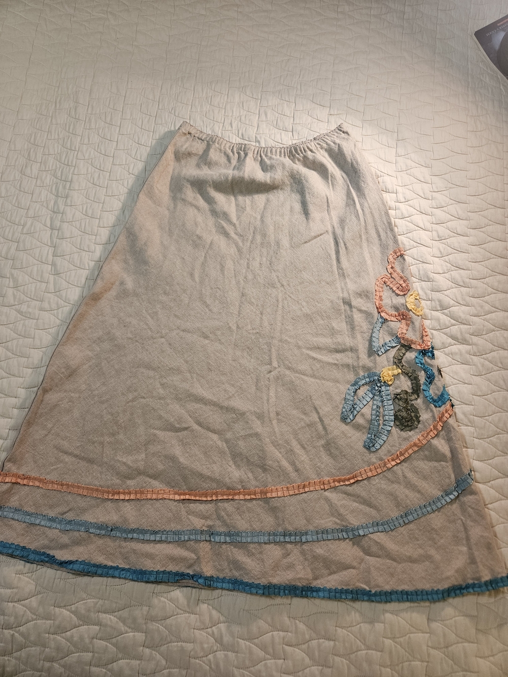 J. Jill Cream Boho Chic Maxi Skirt with Blue, Peach and Yellow Trim